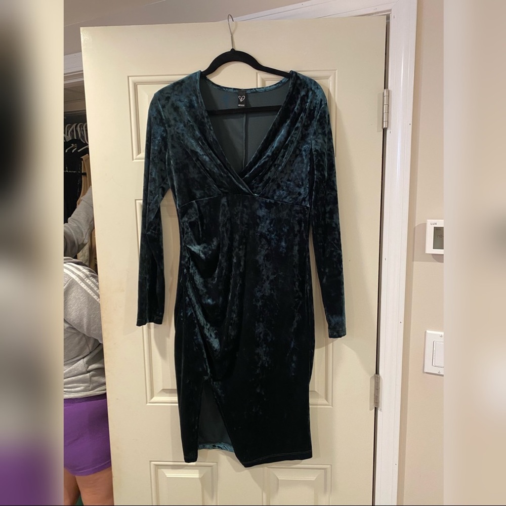 crushed velvet deep green dress